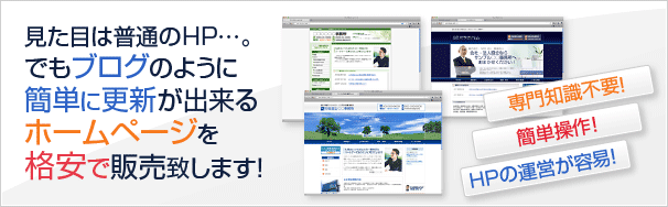 見た目は普通のHP…。でもブログのように簡単に更新が出来るホームページを格安で販売致します！